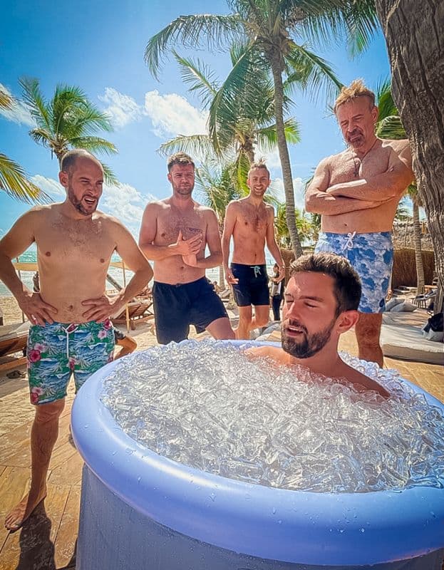 Jon doing an ice bath at a Wim Hof retreat in Bali
