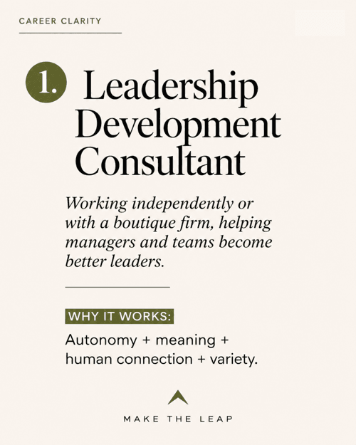 1. Leadership Development Consultant - Autonomy, meaning, human connection, and variety - the four wants our data surfaces most, in one role.
