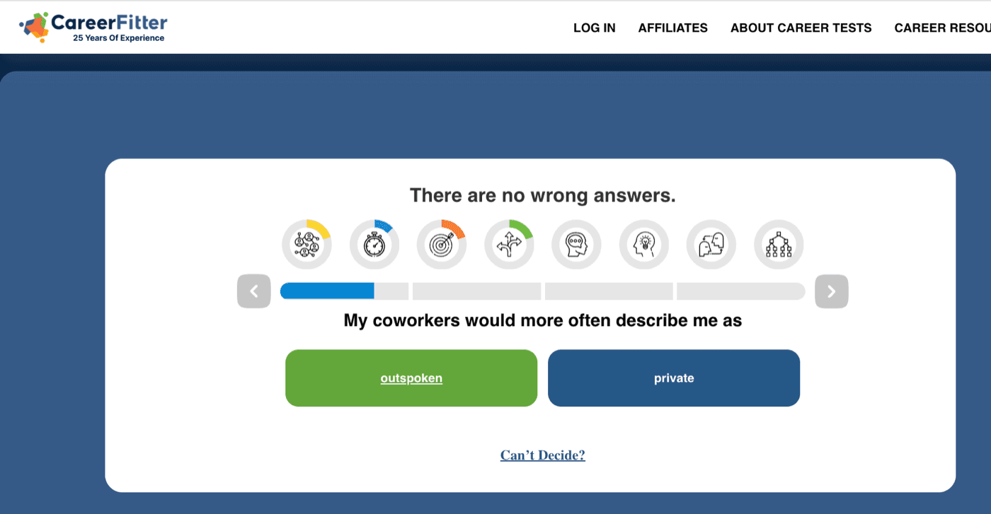 CareerFitter question: 'My coworkers would more often describe me as - outspoken / private'
