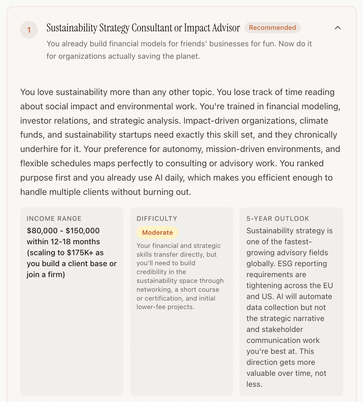 Personalized career path with income projections